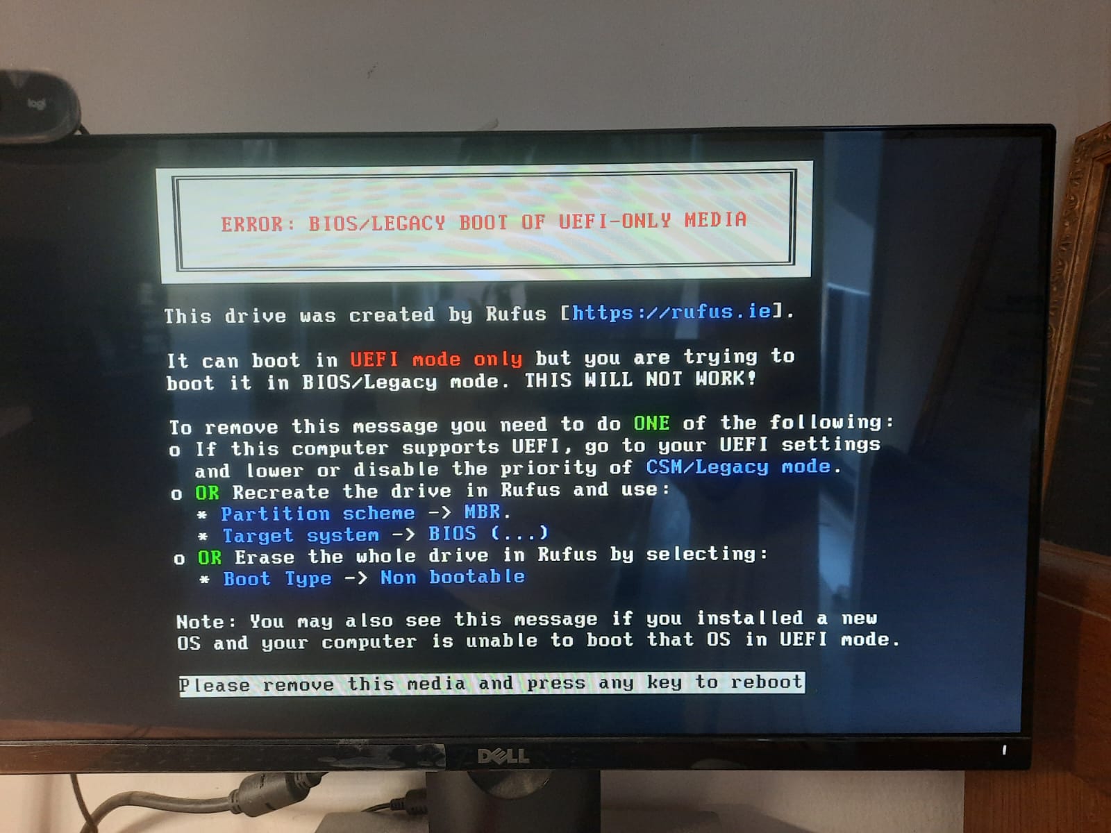 BIOS boot error